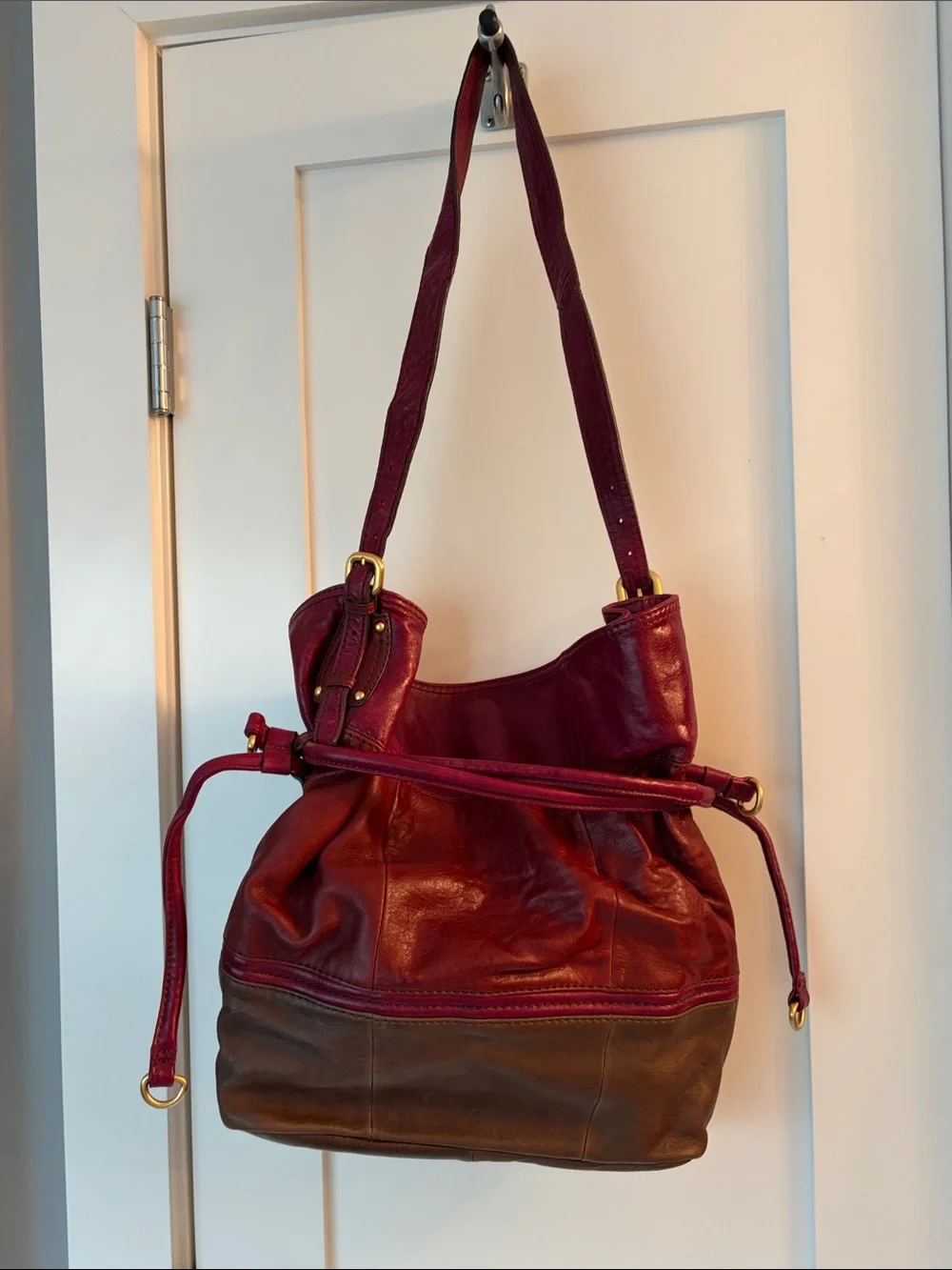 Vintage Two-Tone Burgundy and Brown Leather Hobo Bag by Steve Madden